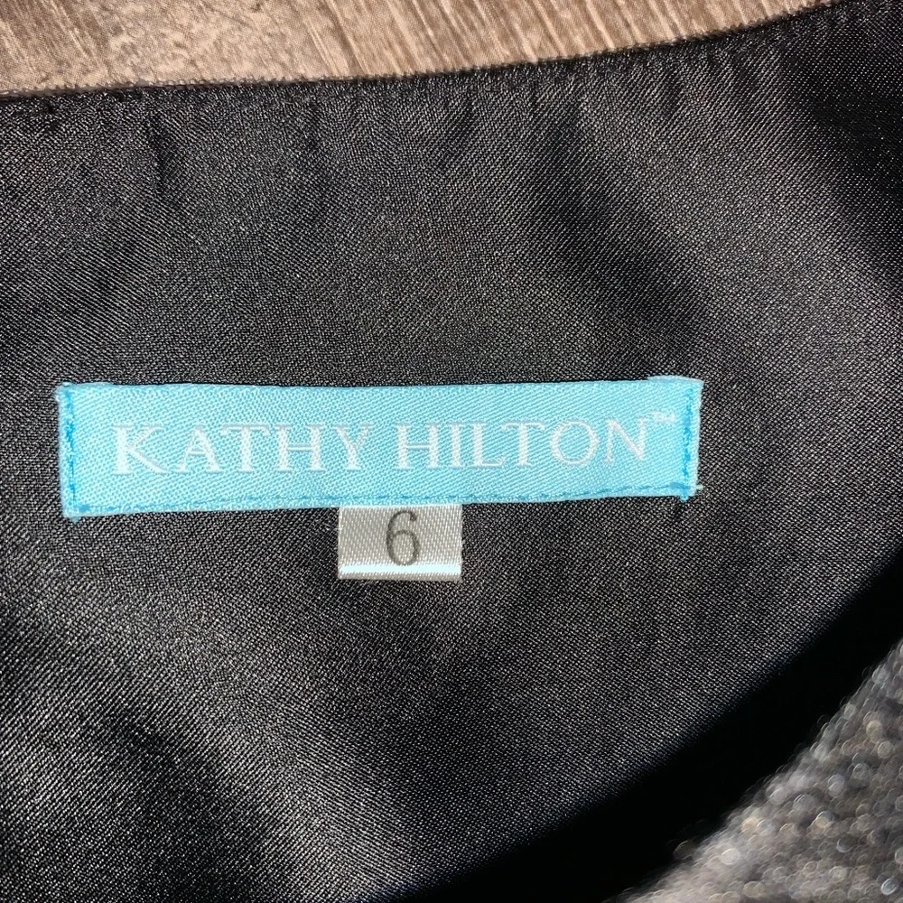 Kathy Hilton Black Satin Dress Sequins Formal Evening Party Festive. Sz 6.  EUC!